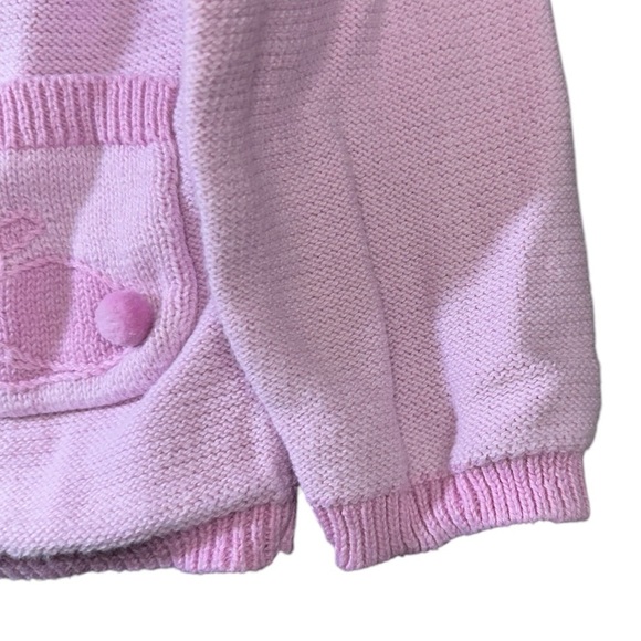 Strasburg Embroidered Bunny Pockets Cotton Knit Pink Sweater Cardigan Sz 6-12M - Picture 3 of 6